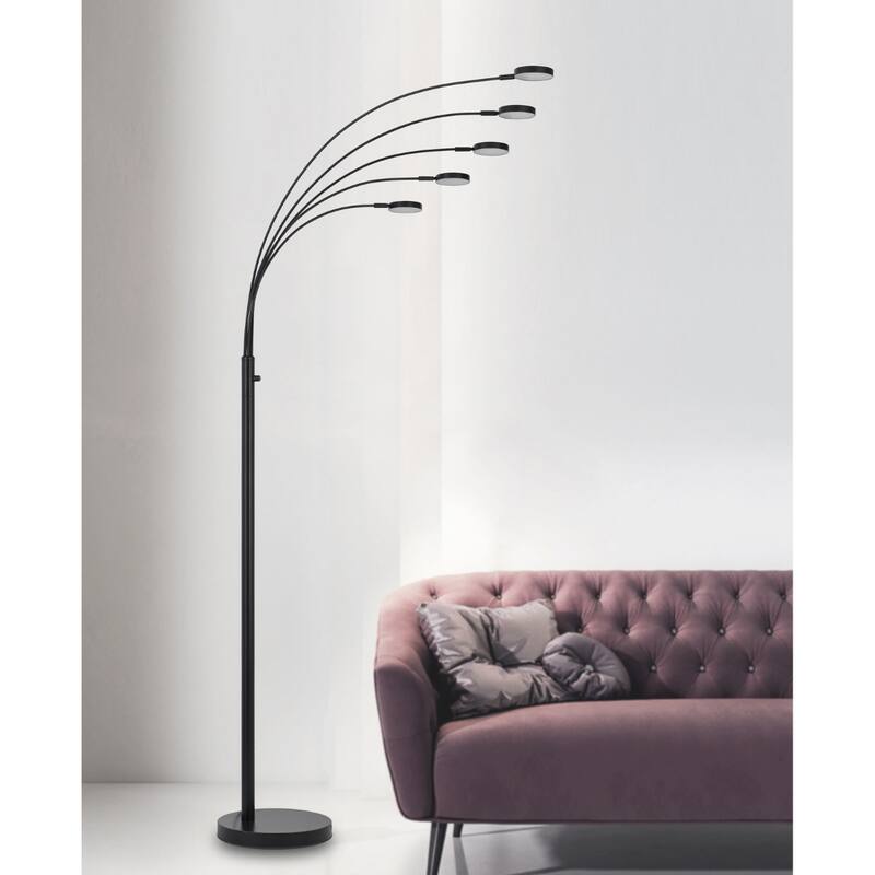 82" Five Light LED Arc Floor Lamp with Base and Curved Arm - 12.50” x 39” x 82”