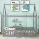preview thumbnail 25 of 42, Fun House Platform Bed with Fence and Door, Wooden Floor Bed Frame with Roof, Distressed Washed Finish,for Kids Girls Boys