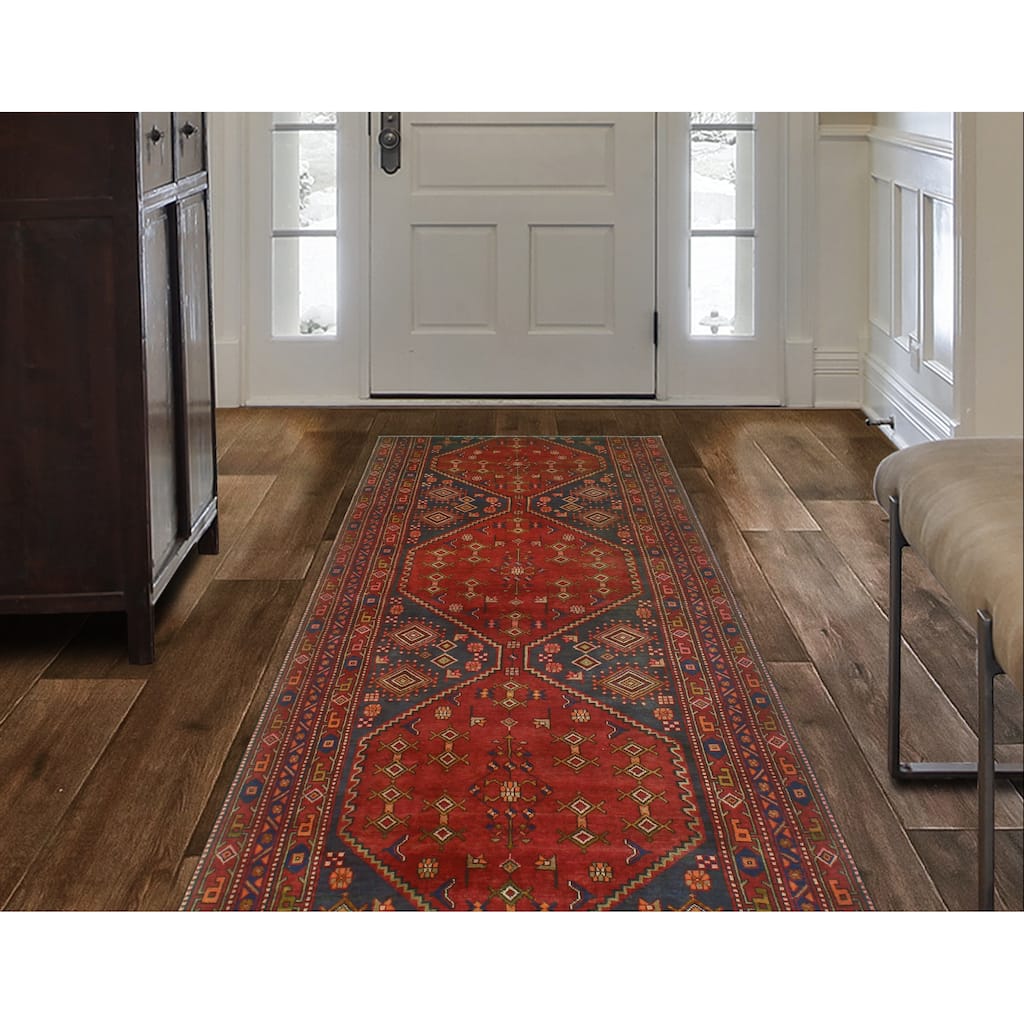 Fine Vintage Distressed Pax Rust/Navy Runner - 5'0" x 11'6"