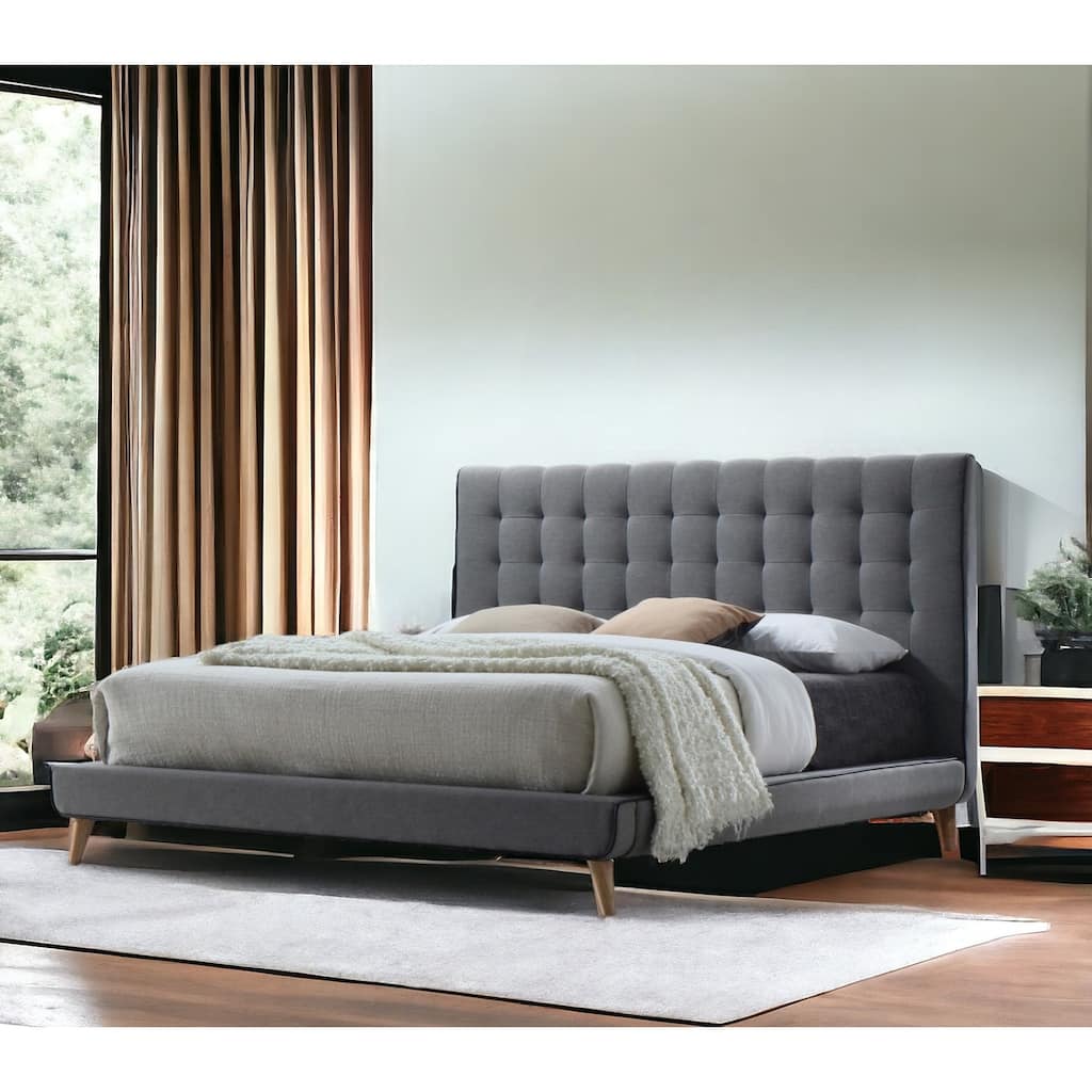 Light Gray Queen Tufted Upholstered Linen Bed Frame