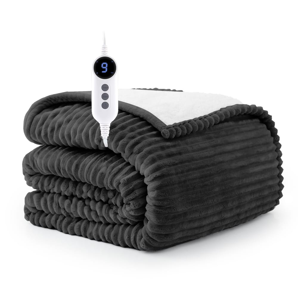Reversible Heated Blanket & Throw, Flannel & Sherpa Electric Blanket with 9 Heat Settings and Auto Shut-Off