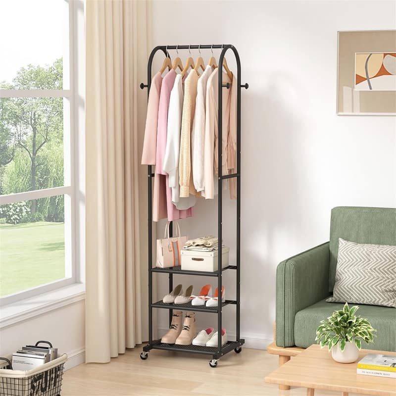 Heavy Duty Clothing Rack With Wheels - 16.93"D x 18.5"W x 71.85"H - Black