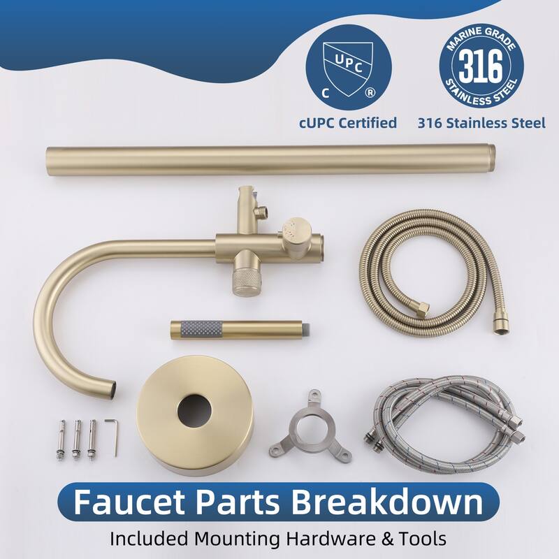 Modland 46'' Outdoor Shower System 316 Stainless Steel Thermostatic Freestanding Poolside Faucet with Swivel Spout - 46'' H