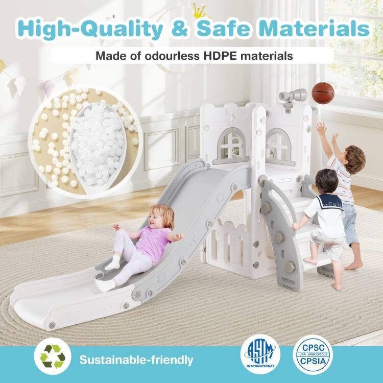 6 in 1 Toddler Slide and Playset for Kids with Basketball Hoop Climber Telescope and Storage - 27" x 57" x 33.5" (L x W x H)