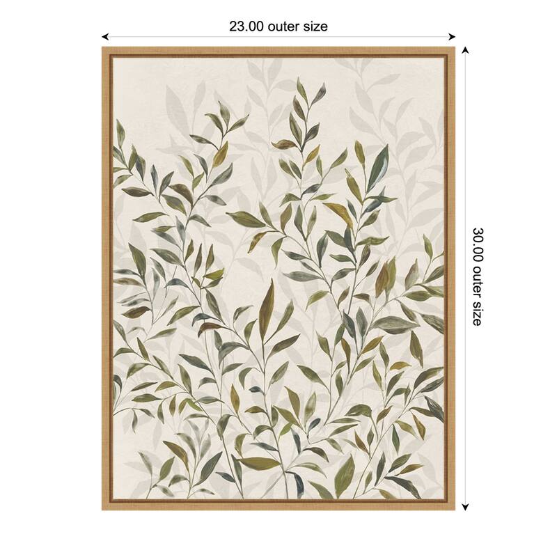 Gentle Leaves in Muted Greens by Hannah Dawson Framed Canvas Wall Art Print - 23 x 30 in