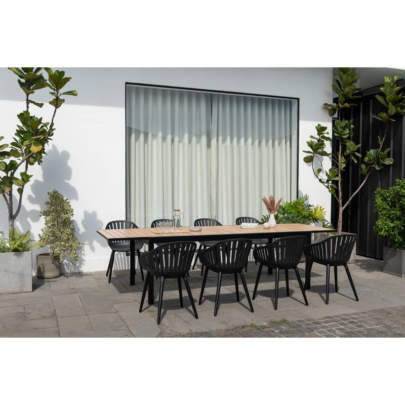 Amazonia Petherson Aluminum Outdoor Patio Dining Set - Black Chairs - 9pc - Arm Chairs