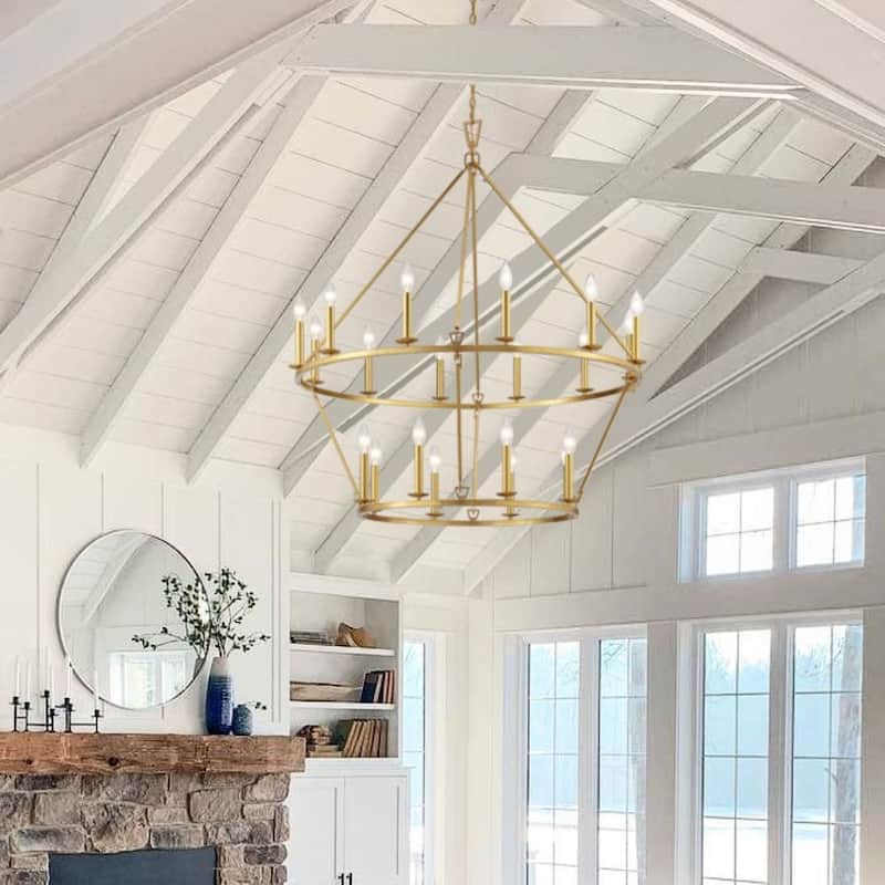 KAWOTI 40" 20-light Modern Adjustable Wagon Wheel Chandelier, 2-Tier