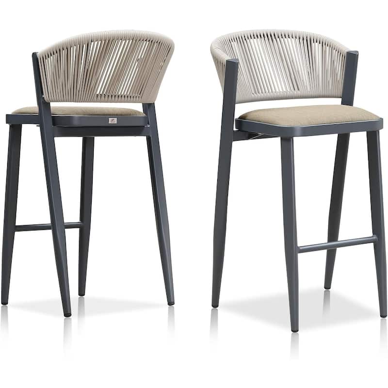 PURPLE LEAF Bar Stool Set of 2 Outdoor Rattan Bar Chair with Back Metal Bar Height Stool Wicker Barstool Dark Grey - N/A - BarHeight-Umber Cushion