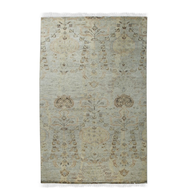 Hand-Knotted Wool Modern Knot Rug, 5' x 8', Blue Area Rug, Stylish Luxurious Soft Texture for Bedrooms - L