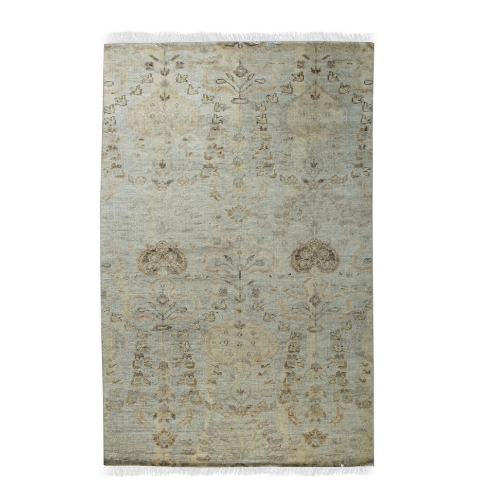 Hand-Knotted Wool Modern Knot Rug, 5' x 8', Blue Area Rug, Stylish Luxurious Soft Texture for Bedrooms - L