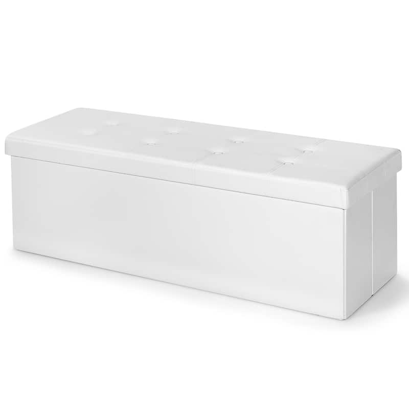 Costway 43 Inches Folding Storage Ottoman Bench with Side Pocket