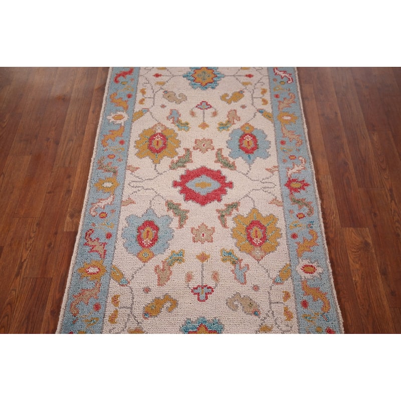 Floral Ivory Oushak Oriental Foyer Rug Handmade Wool Carpet - 2'6"x 5'10"