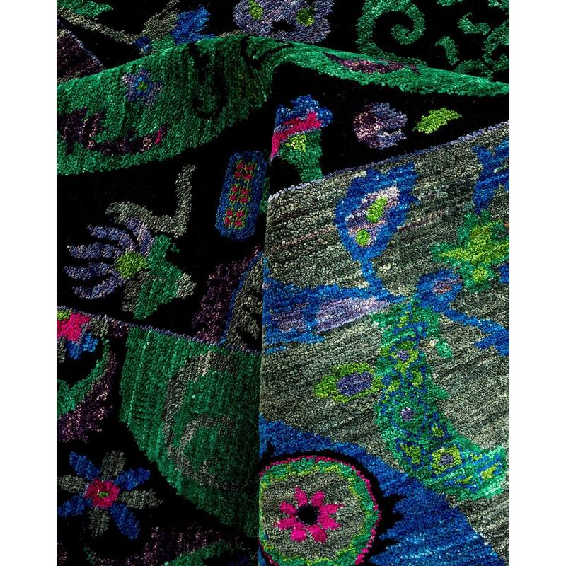 Overton Hand Knotted Wool Vintage Inspired Modern Contemporary Suzani Black Area Rug - 8' 1" x 10' 0"