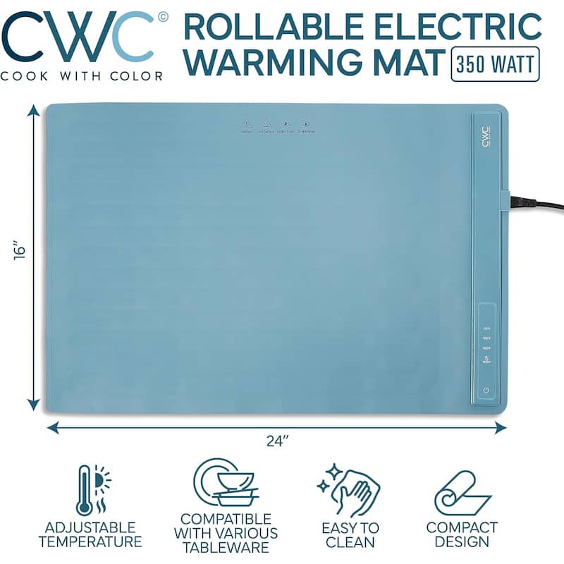 COOK WITH COLOR 350W Electric Food Warming Mat - Portable, Adjustable, Quick Heating Auto Shut-Off, Rollable Silicone Pad