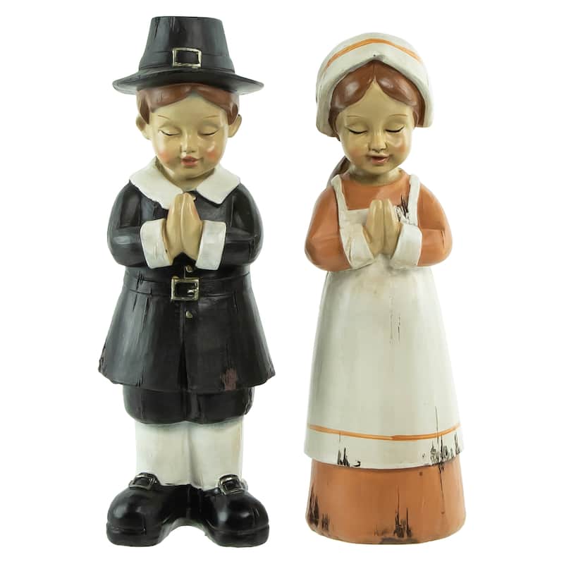 Set of 2 Praying Pilgrim Children Fall Harvest Figures 9"