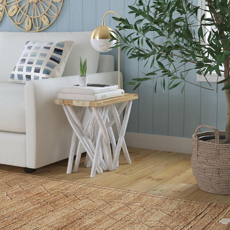 Solid Teak Wood Stump Accent Stick Table by East at Main - White