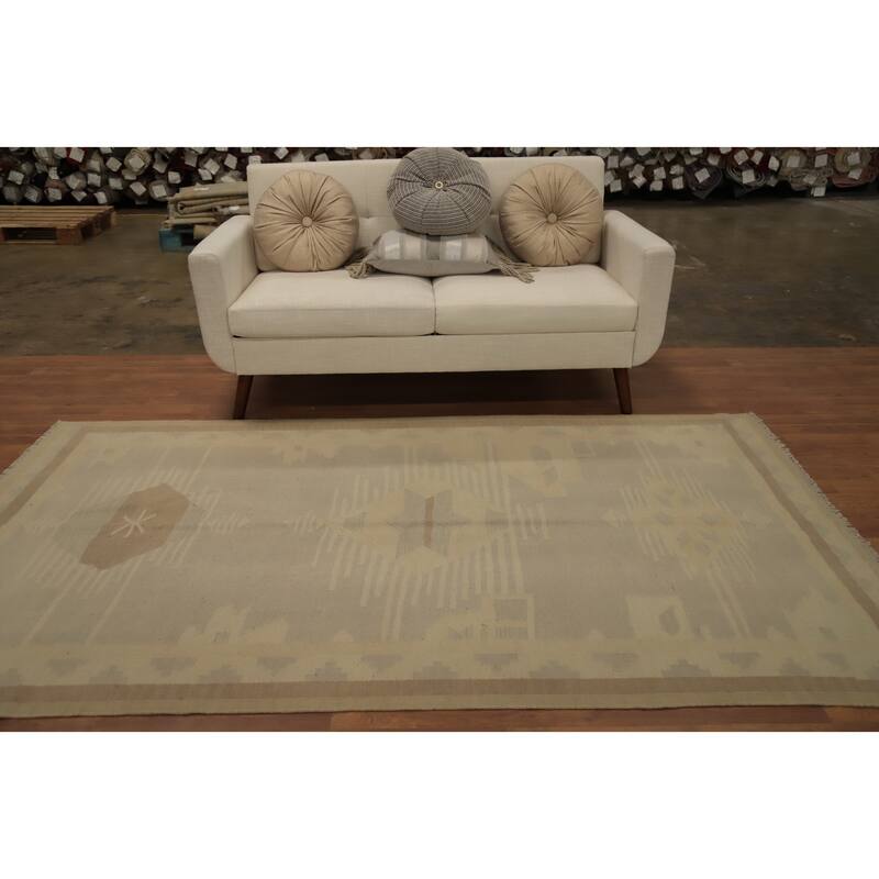 Hand Woven Oriental 100% Wool Carpet Southwestern Tribal Greys & Charcoal Kilim Area Rug - 8' 3'' X 4' 9''