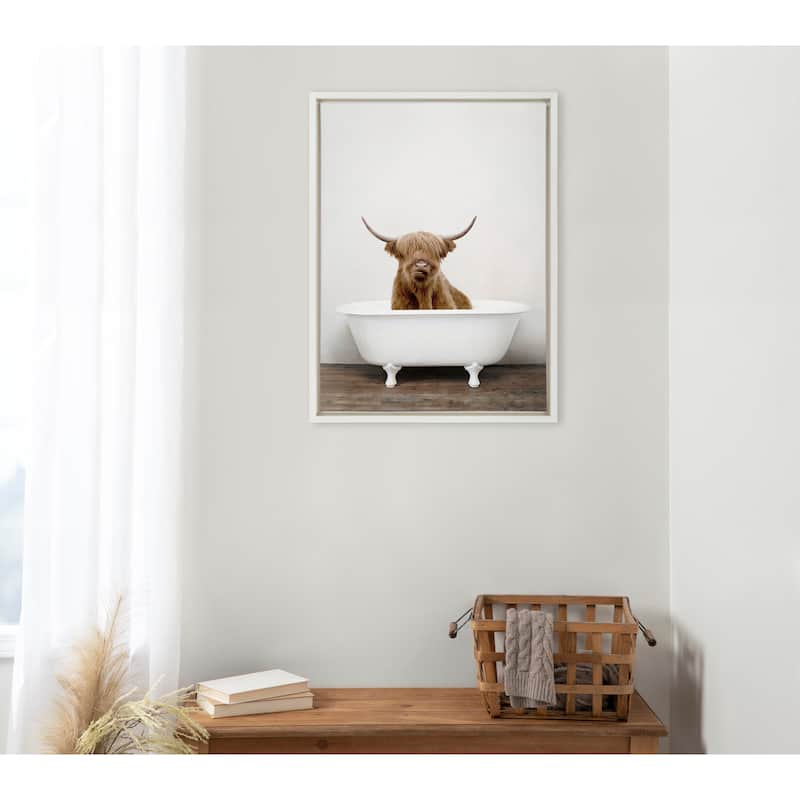 Kate and Laurel Sylvie Highland Cow Tub Framed Canvas by Amy Peterson