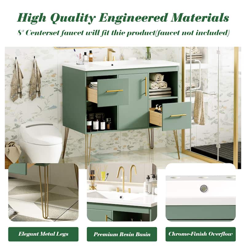 Modern 36 Inch Bathroom Cabinet with Sink, Freestanding Vanity Set with Storage & Soft-Close Drawers