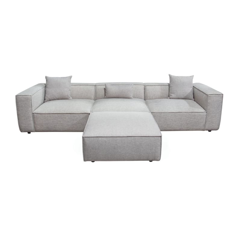 Daro 4pc Modular Sofa with Chaise, 3 Pillows, Barley Gray Polyester