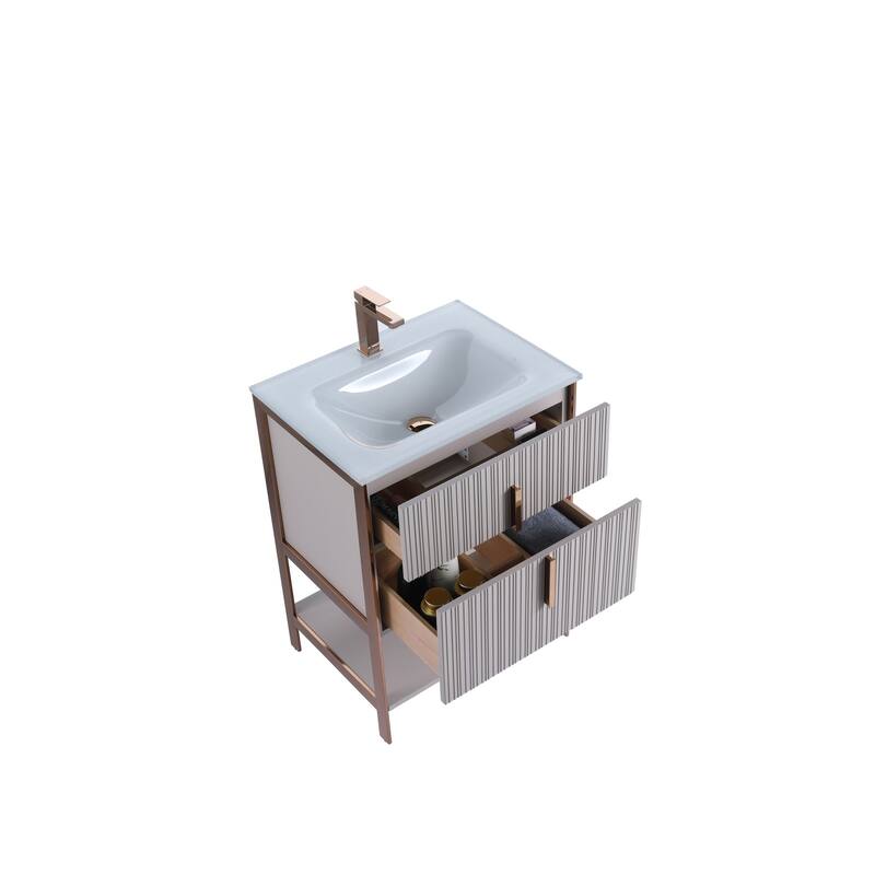 Fine Fixtures Serenity Modern Bathroom Vanity with White Glass Top