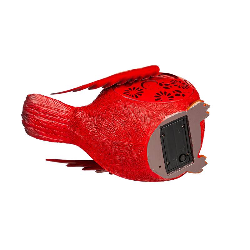 9 in. Solar Engraved Cardinal Resin Garden Statue