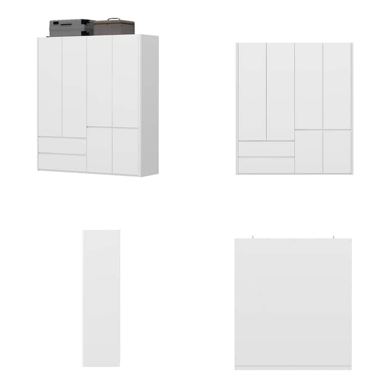 126"x70.9" Modern White Wardrobe with Hanging Rod & Two Drawers - Curved Side Design