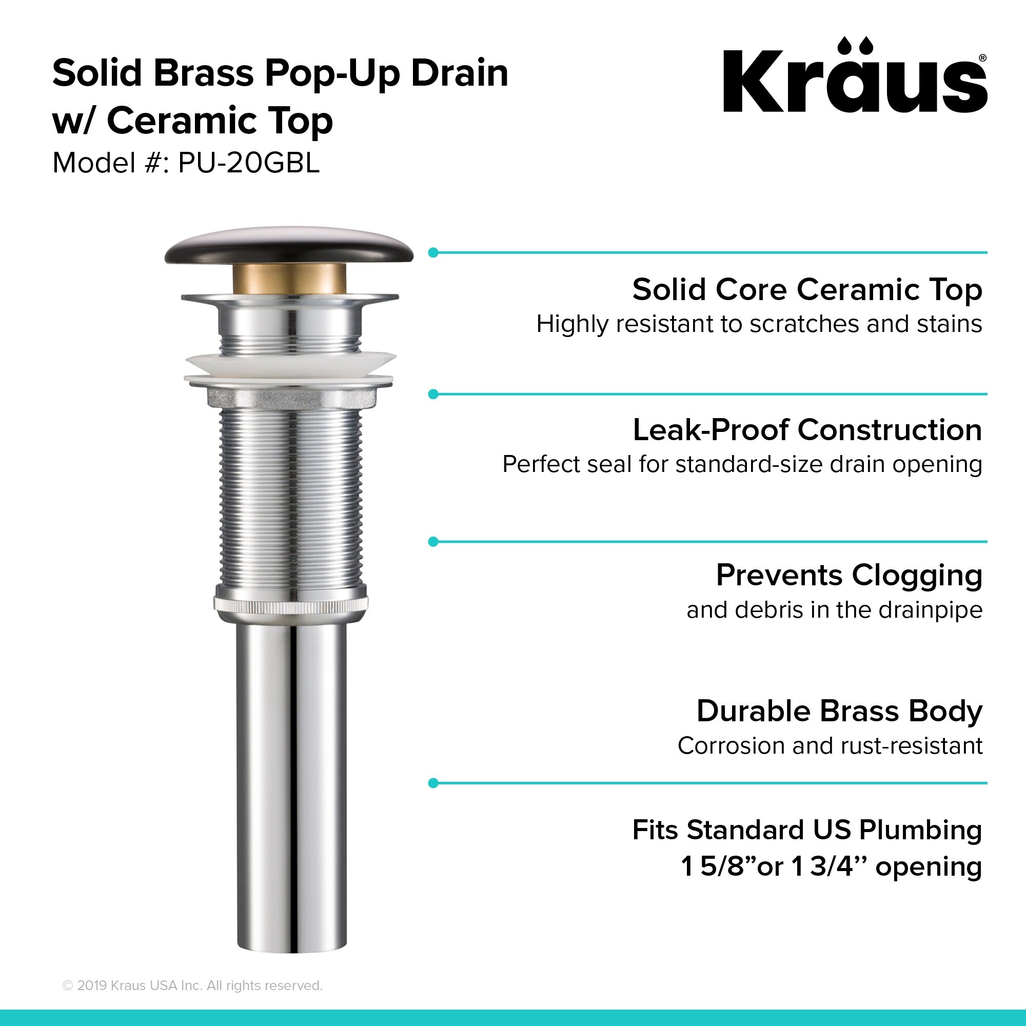 Kraus Pu 20 Pop Up No Overflow Drain With Porcelain Ceramic Top For Bathroom Sink Overstock 27551539