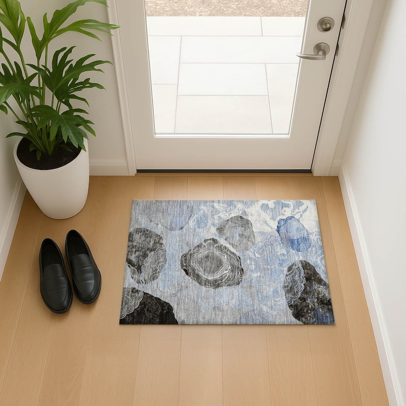 Premium Washable Super Soft Abstract Imprints Mayfield Rug - Sky - 1'8" x 2'6"