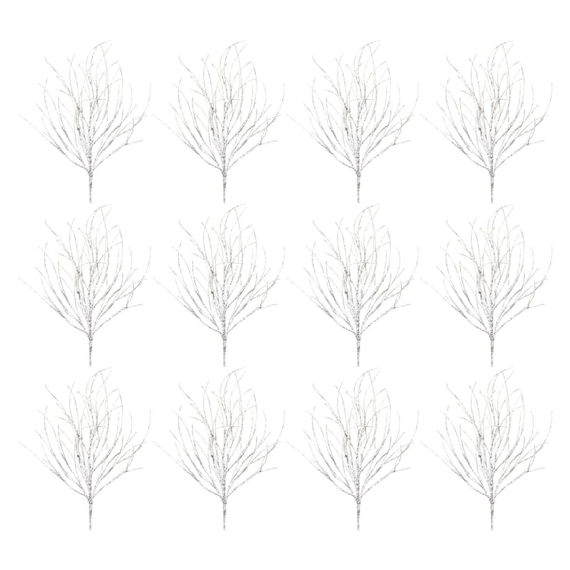 Set of 12 Flocked Birch Twig Christmas Branches 32.5"