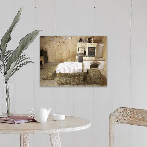 Shop Farmhouse Kitchen With Haybales For Table Canvas Wall Art