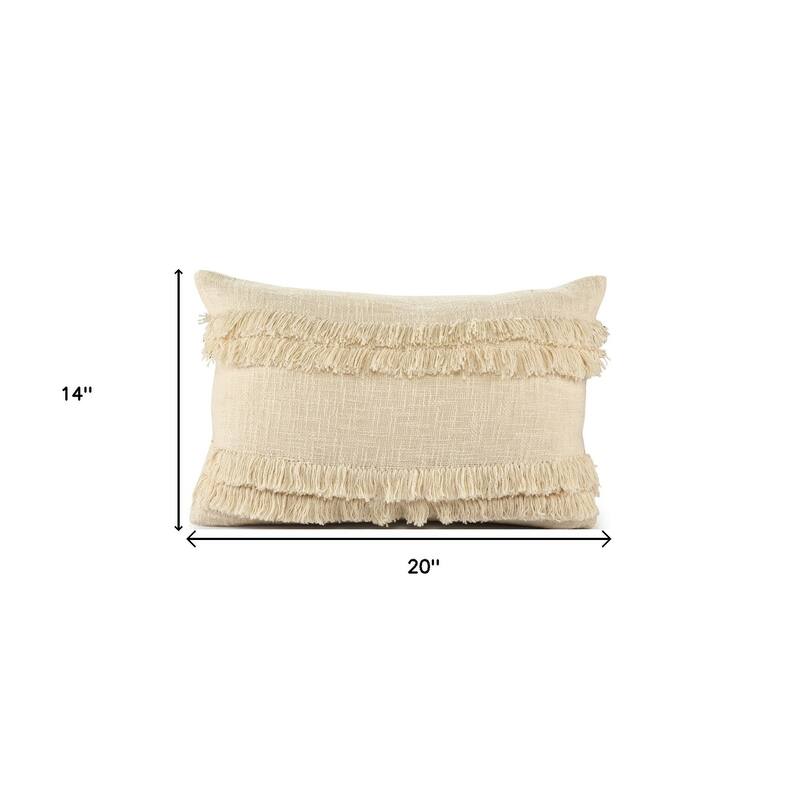 HomeRoots 14" X 20" Cream Cotton Throw Pillow With Texture