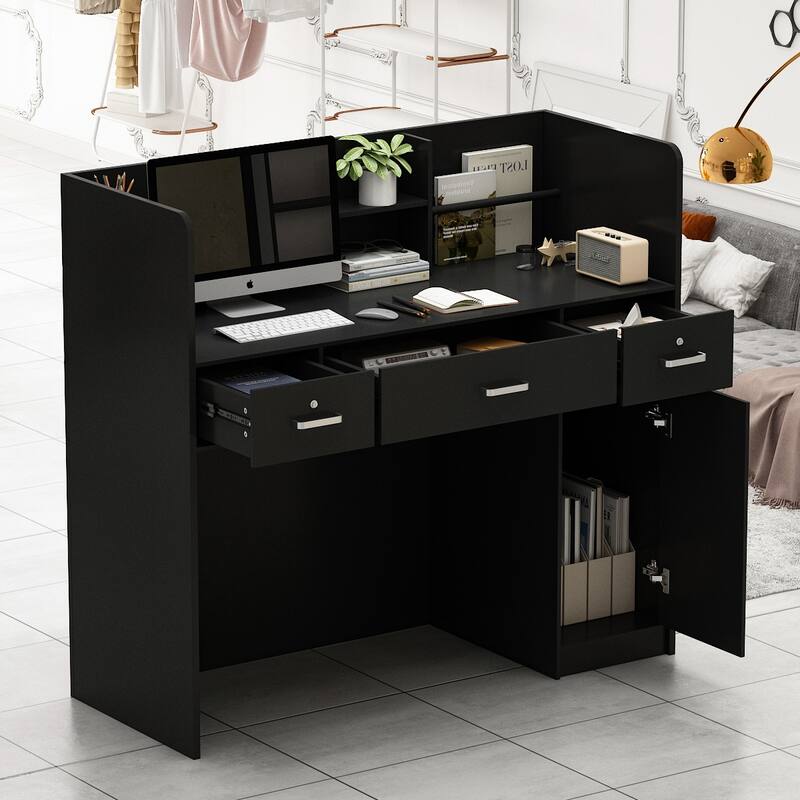 47.2" Reception Desk Counter Lockable Storage Reception Table Working