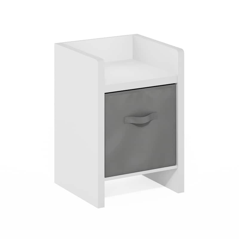 Furinno Viola End Table, Side Table with Storage Bins - White/Light Grey