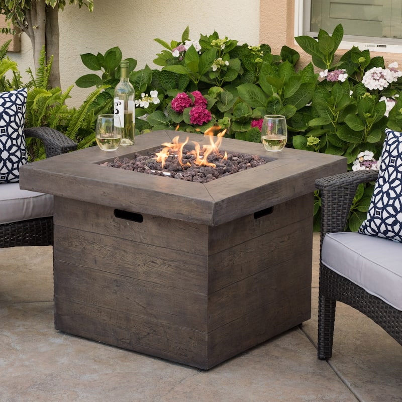 Dakota Magnesium Oxide Square Gas Fire Pit by Christopher Knight Home - Brown