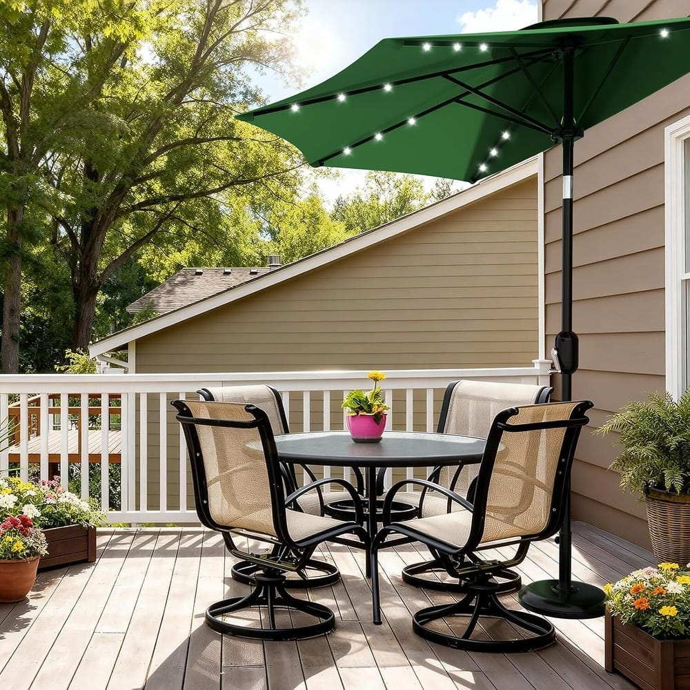 9FT Half Patio Umbrella with Smooth Crank Lift, Shade Canopy for Patio, Backyard, Garden with LED Lights (No Base)