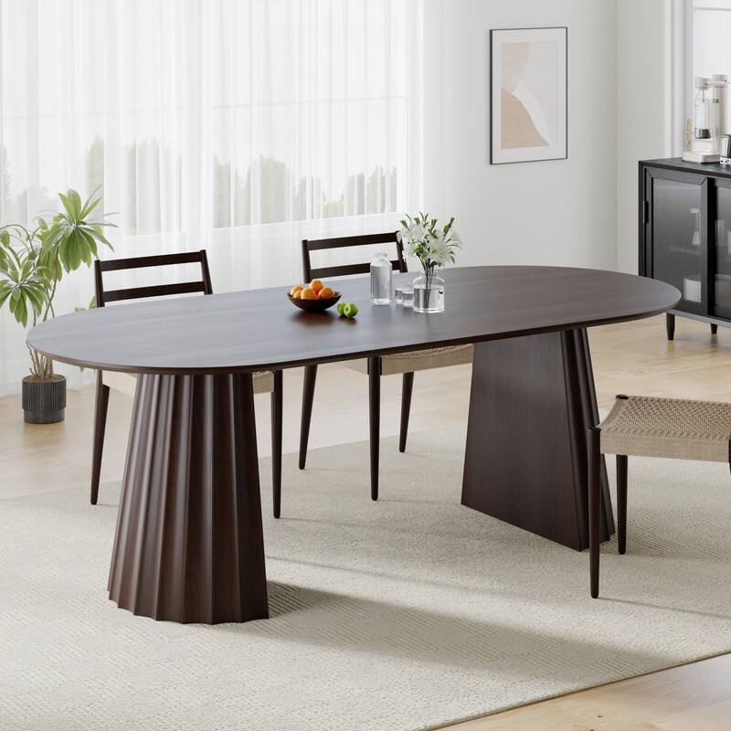 79" Oval Solid Wood Dining Table Duble Pedestal Seats 6 - Walnut