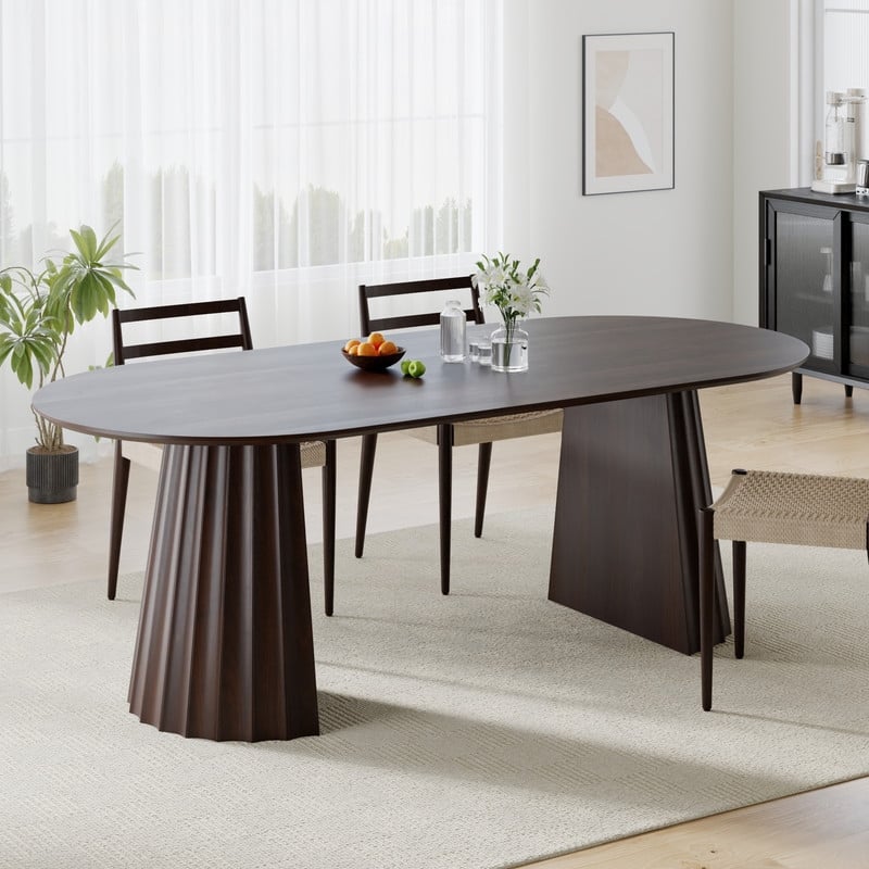 79" Oval Solid Wood Dining Table Duble Pedestal Seats 6