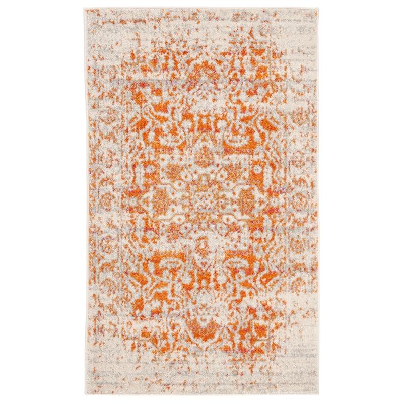 SAFAVIEH Madison Delois Medallion Rustic Farmhouse Distressed Rug - 2'3" x 4' - Orange/Ivory