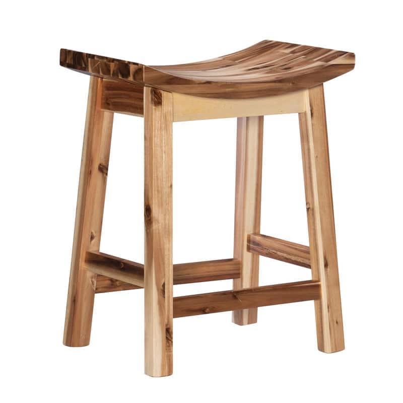 Dale Natural Solid Wood Rustic Farmhouse Saddle Bar Counter Stool - N/A