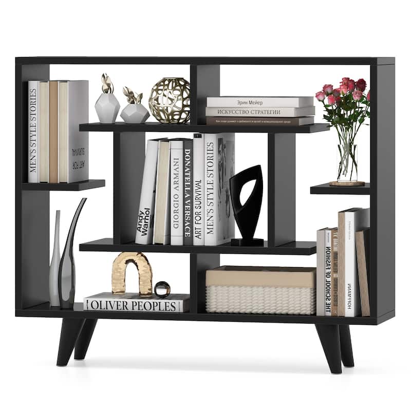 Gymax Bookshelf Geometric Bookcase w/ Anti-Tipping Kit Storage