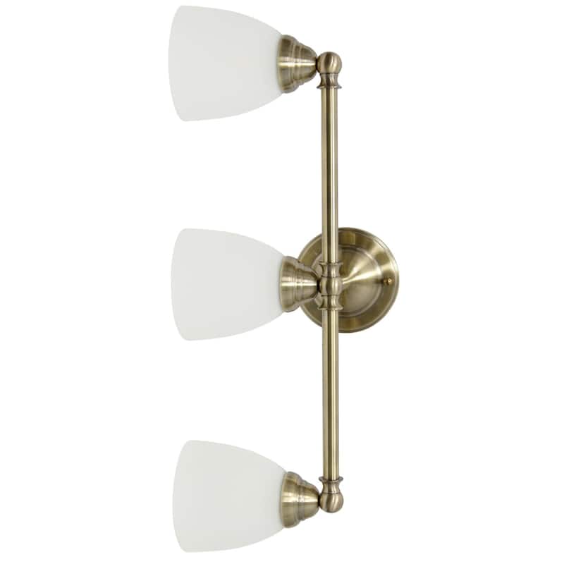 Wall Mounted Three Light Vanity Fixture with Translucent Glass Shade - 25" - Antique Brass and White