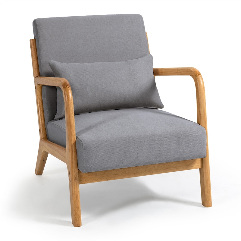 Mid-Century Living Room Upholstered Wood Accent Leisure Armrest Chair