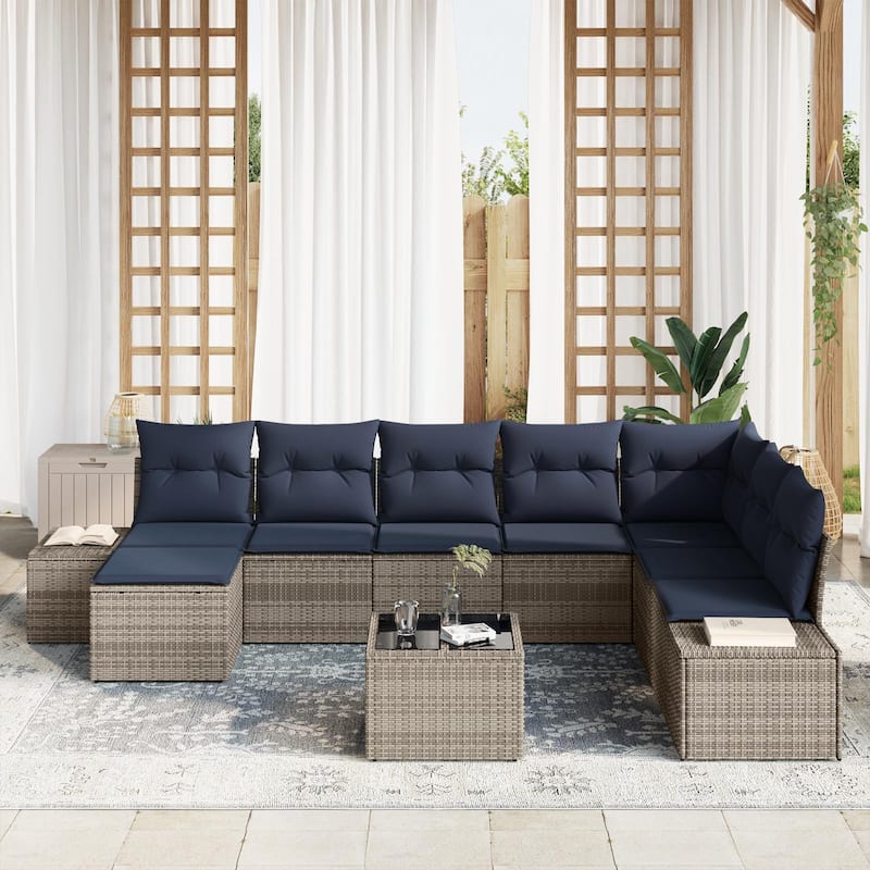 vidaXL 9 Piece Garden Sofa Set with Cushions - 125.6×82.3×27.2