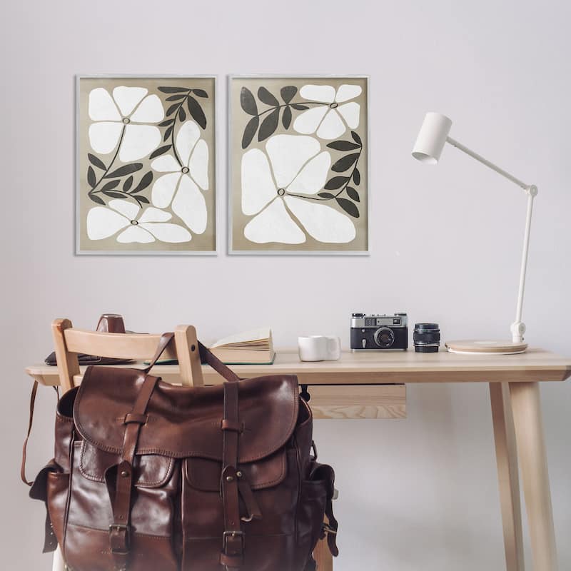 Stupell Neutral Bohemian Flowers Framed Giclee Art Design By Victoria Barnes (Set of 2)