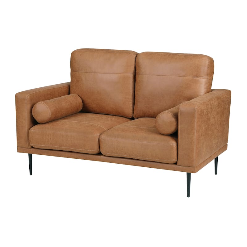 Coxi Loveseat with 2 Bolster Pillows, Soft Brown Microfiber, 58 Inch