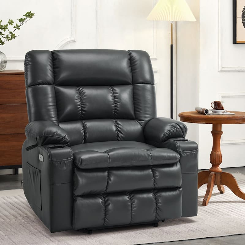 MCombo Dual Motor Power Lift Recliner Chair with Massage and Heat for Big People, Faux Leather R7891 (Large-Wide)