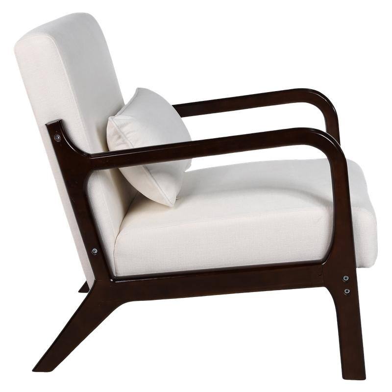 Mid-Century Modern Accent Chair with Solid Wood Frame and Detachable Lumbar Pillow for Living Room or Bedroom