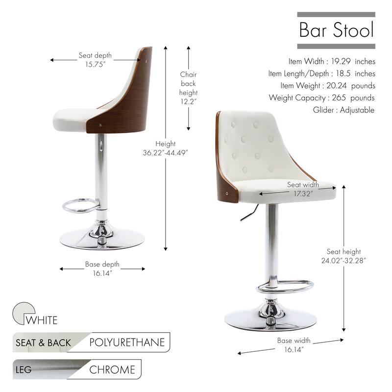 Porthos Home Trey Bar Stool, PU Leather, Chrome Base