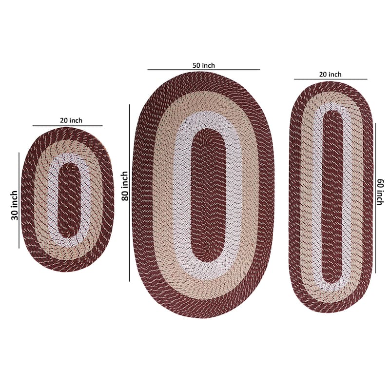 Better Trends Braided Rug Set 100% Polypropylene Durable & Stain Resistant Reversible Indoor Area Rug Alpine 3-Piece Collection - 3 Piece Set - Brown